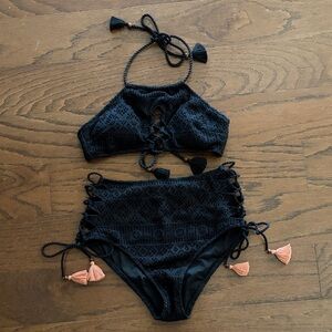 Victoria’s Secret Black Crochet High-Waist Bikini Set